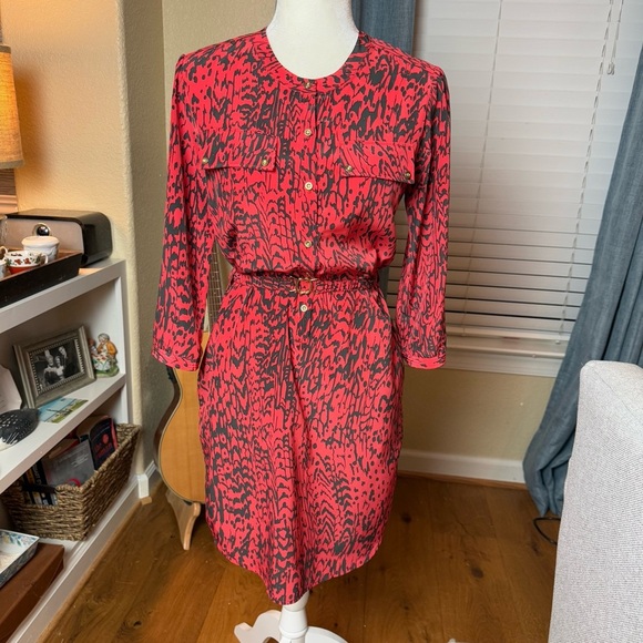 Yoana Baraschi Dresses & Skirts - Yoana Baraschi Red and Black Patterned Shirtdress with Belt and Pockets Sz 0
